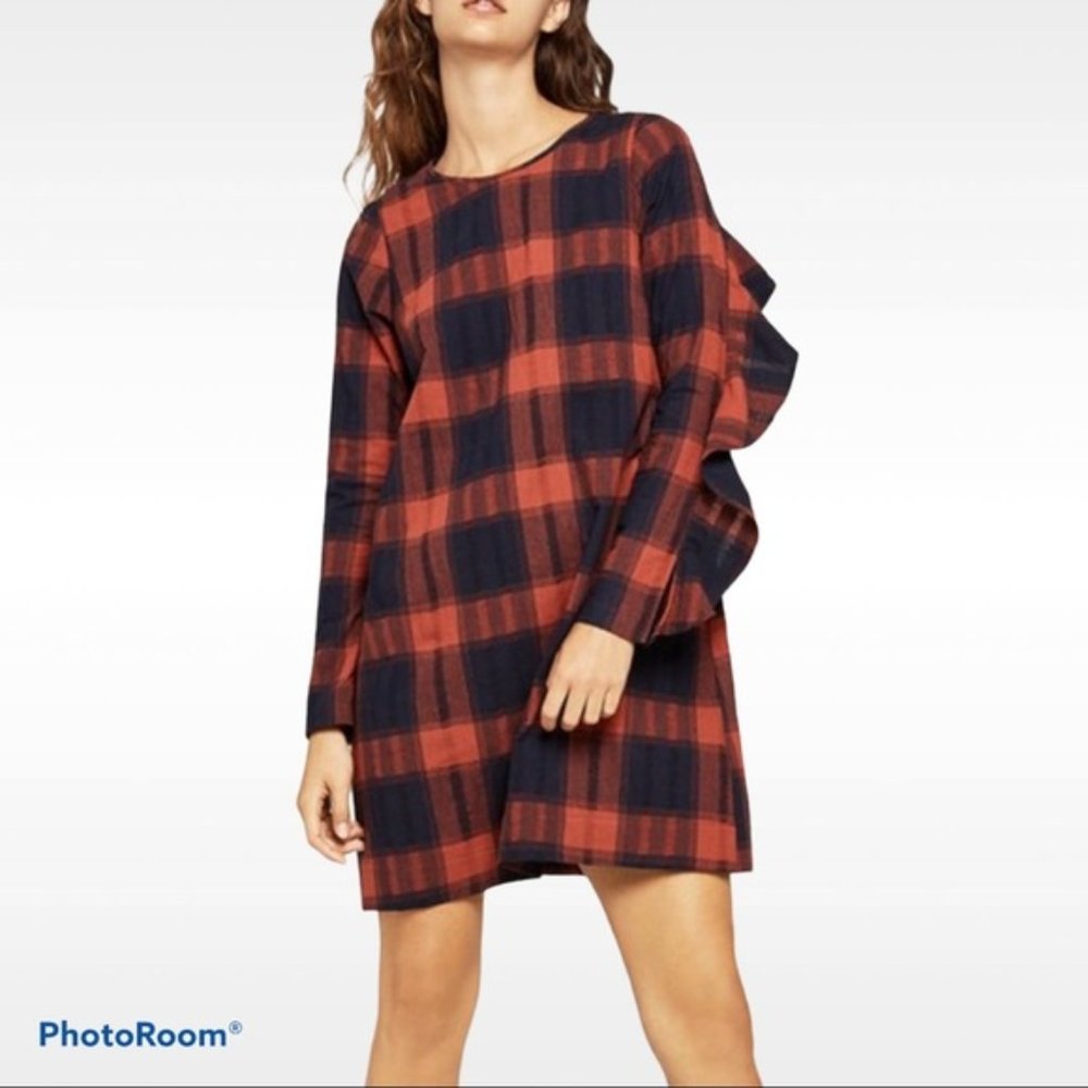 BCBGeneration Ruffle Plaid Dress, size XS